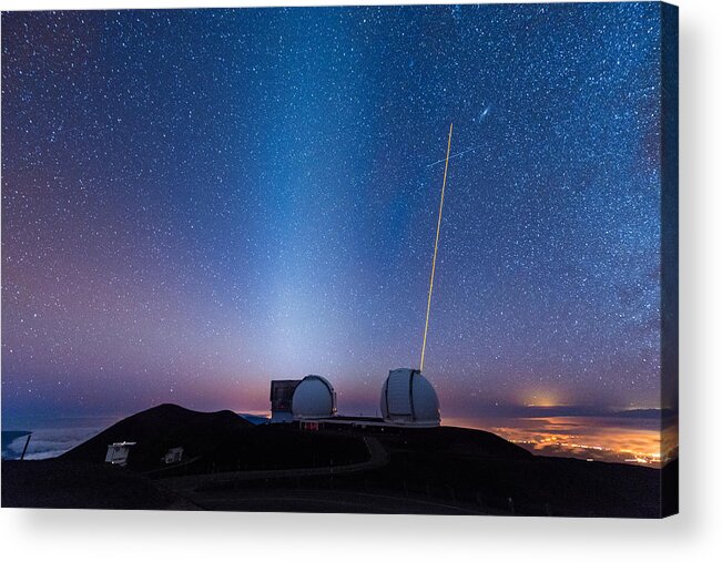 Big Island Acrylic Print featuring the photograph Zodiacal Light Above Mauna Kea Observatory by Jason Chu