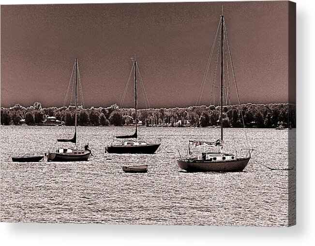Sailboats Acrylic Print featuring the photograph Docked In Sepia by Burney Lieberman