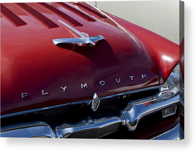 1956 Plymouth Acrylic Print featuring the photograph 1956 Plymouth Hood Ornament by Jill Reger