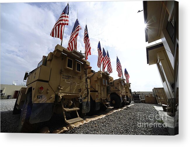 Tactical Acrylic Print featuring the photograph American Flags Are Displayed #1 by Stocktrek Images