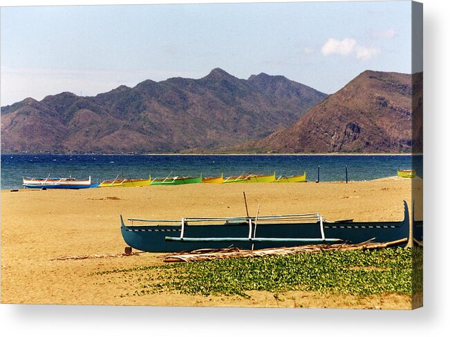 Philippines Acrylic Print featuring the photograph Boats on South China Sea Beach by Amelia Racca