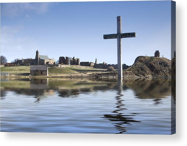 Calm Acrylic Print featuring the photograph Cross In Water, Bewick, England #1 by John Short