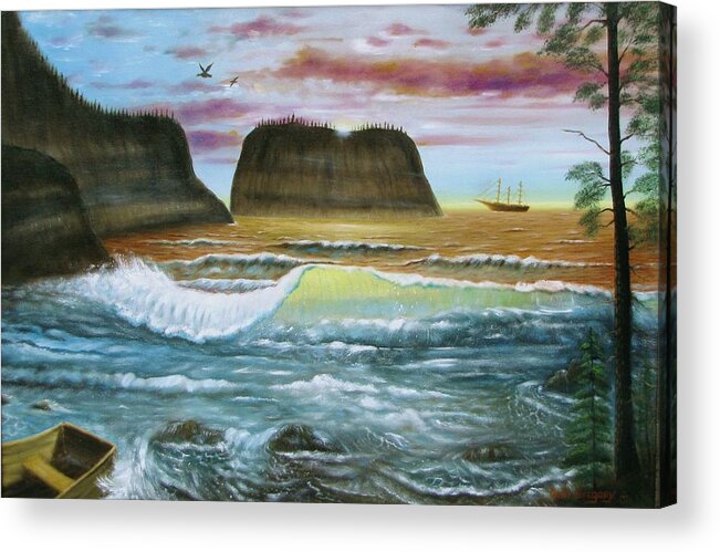 Seascape Acrylic Print featuring the painting Exploring Inland #1 by Gene Gregory
