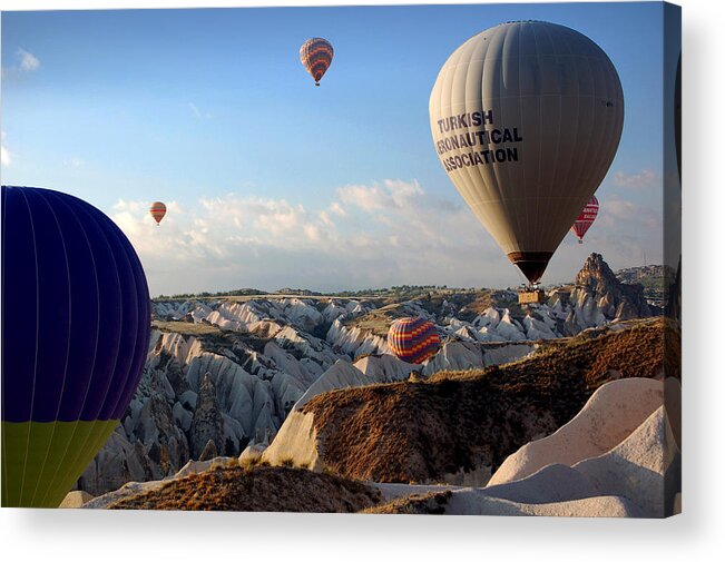 Fairy Chimneys Acrylic Print featuring the photograph Hot air balloons over Cappadocia #1 by RicardMN Photography