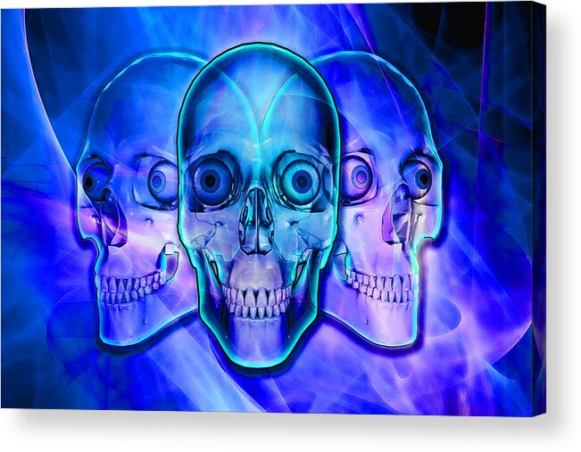 Illuminated Acrylic Print featuring the digital art Illuminated Skulls #1 by Michael Stowers