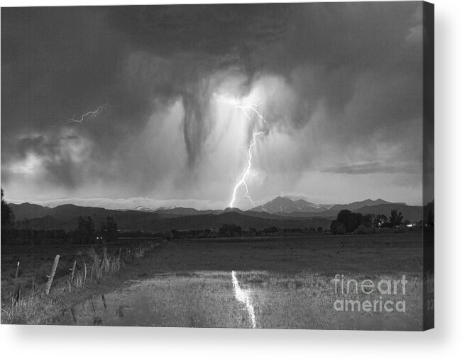 'boulder County' Acrylic Print featuring the photograph Lightning Striking Longs Peak Foothills 3 #1 by James BO Insogna