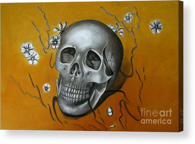 Skull Acrylic Print featuring the painting Mortality #1 by Iglika Milcheva-Godfrey