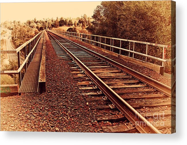 Retro Acrylic Print featuring the photograph Muir Railroad Trestle in Martinez California . 7D10218 #1 by Wingsdomain Art and Photography