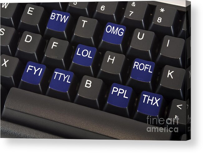 Omg Acrylic Print featuring the photograph Text message keyboard #1 by Blink Images