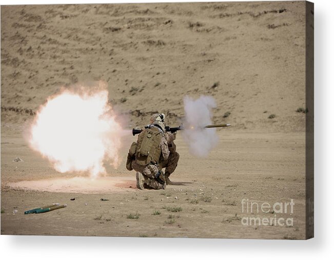 Afghanistan Acrylic Print featuring the photograph U.s. Marine Fires A Rpg-7 Grenade #1 by Terry Moore