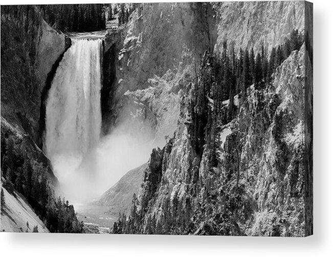 Yellowstone Acrylic Print featuring the photograph Yellowstone Waterfalls in Black and White #1 by Sebastian Musial