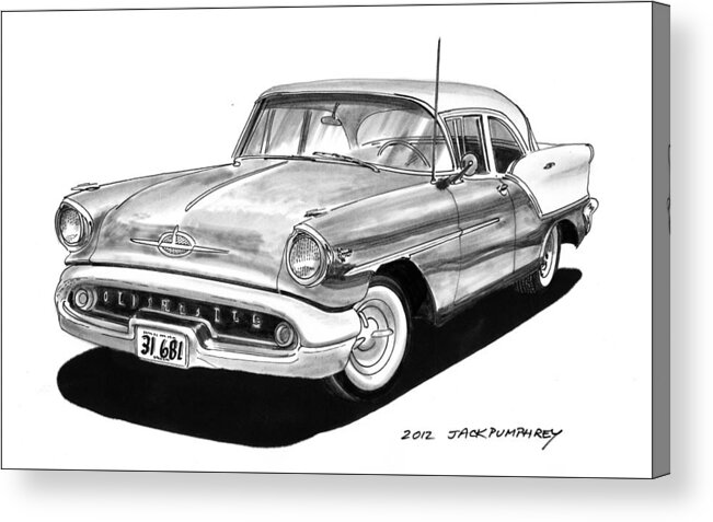 See This Artwork Of A 1957 Oldsmobile Super 88 By Jack Pumphrey At The 2017 Oldsmobile National Meets In Albuquerque Acrylic Print featuring the painting Oldsmobile Super 88 by Jack Pumphrey