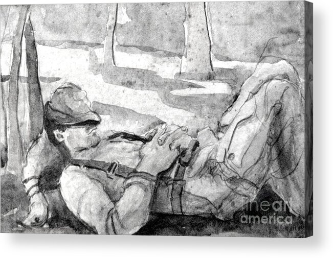 Watercolor Acrylic Print featuring the painting A Hunter's Nap by Gretchen Allen