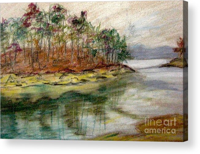 Reflections Acrylic Print featuring the pastel Allatoona Reflections by Gretchen Allen