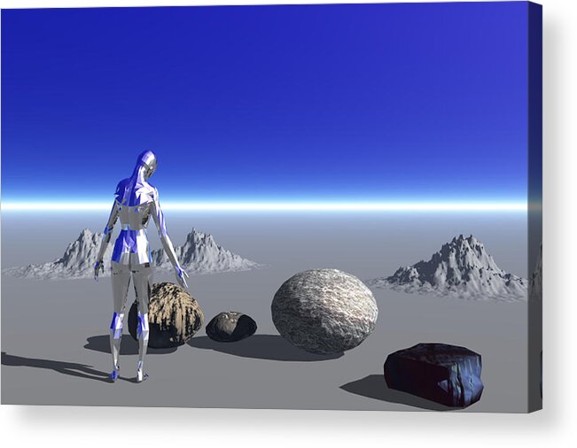 Android Acrylic Print featuring the digital art Android on the Blue Planet by Yuichi Tanabe