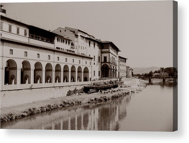 Antiquity Acrylic Print featuring the photograph Arno River Embankment Uffizi Museum by Tom Wurl