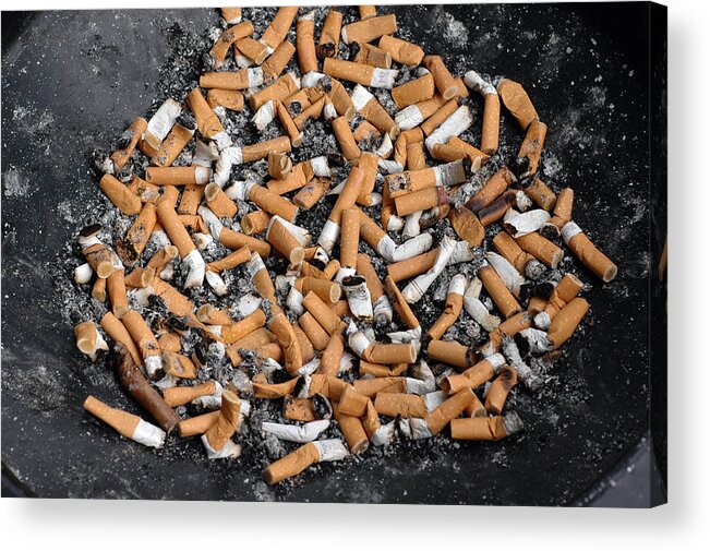 Ashtray Acrylic Print featuring the photograph Ashtray full of cigarette stubs by Matthias Hauser