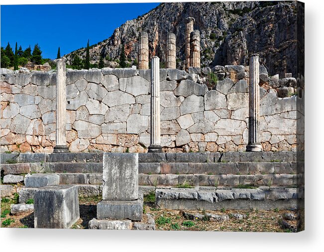 Ancient Acrylic Print featuring the photograph Athenian Stoa - Delphi by Constantinos Iliopoulos