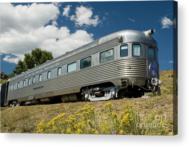 Atsf Acrylic Print featuring the photograph ATSF Train and Flowers by Tim Mulina