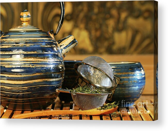 Asia Acrylic Print featuring the photograph Blue Japanese teapot by Sandra Cunningham