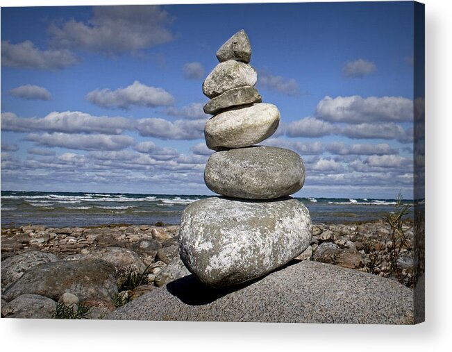 Art Acrylic Print featuring the photograph Cairn at North Point on Leelanau Peninsula in Michigan by Randall Nyhof