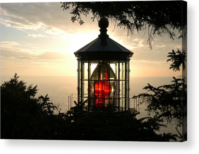 Lighthouses Acrylic Print featuring the photograph Cape Meares at Sunset by Wanda Jesfield