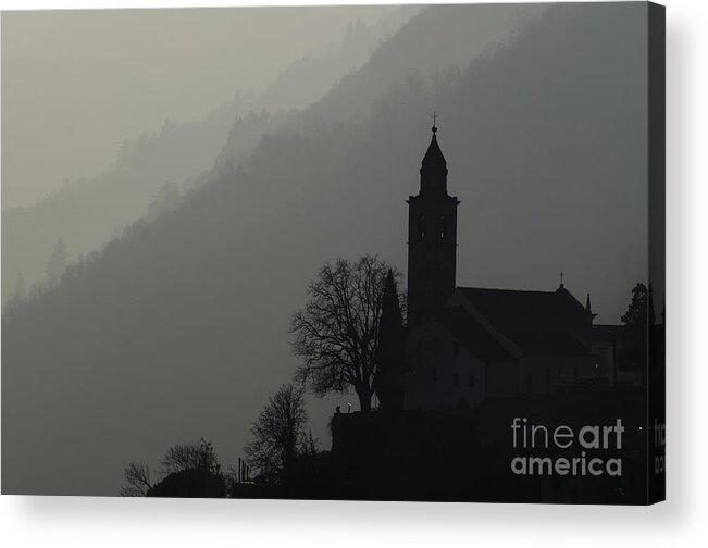 Church Acrylic Print featuring the photograph Church on a foggy mountain by Mats Silvan