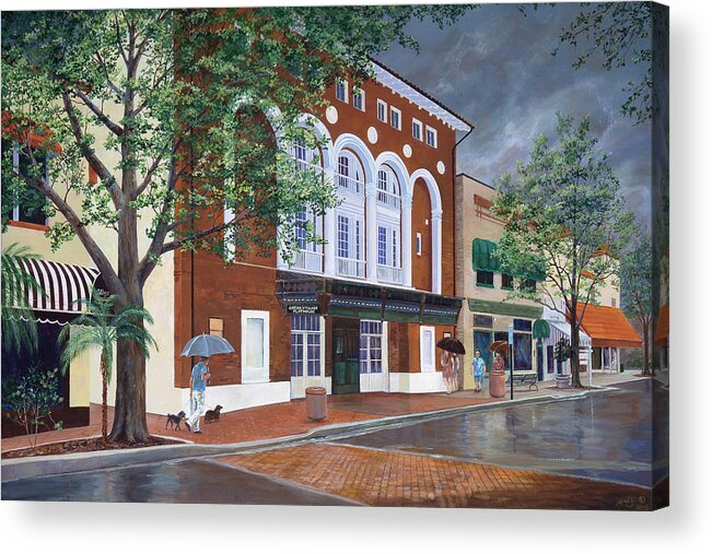 Florida Acrylic Print featuring the painting Cocoa Village Playhouse by AnnaJo Vahle