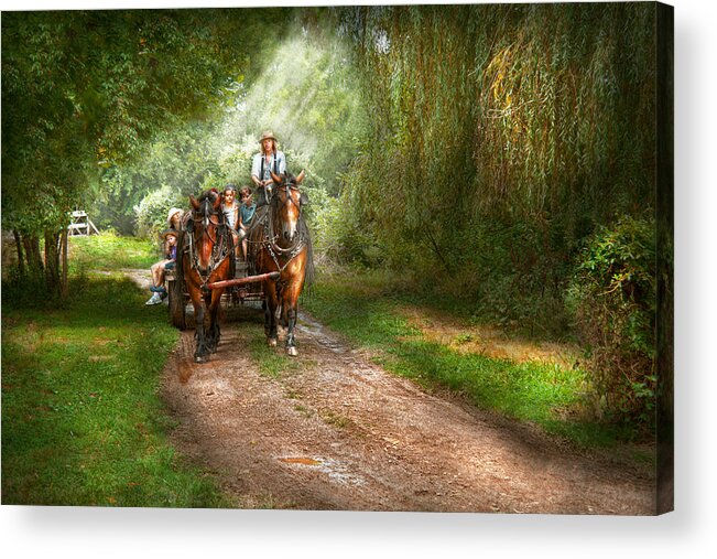 Country Acrylic Print featuring the photograph Country - Horse - The hay ride by Mike Savad
