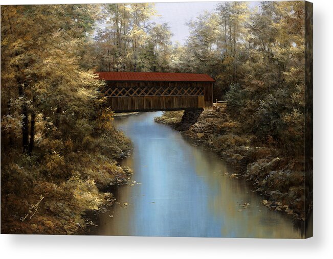 Covered Bridge Prints Acrylic Print featuring the painting Covered Bridge by Diane Romanello