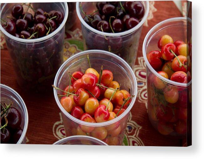Horizontal Acrylic Print featuring the photograph Cups Of Cherries by Dina Calvarese
