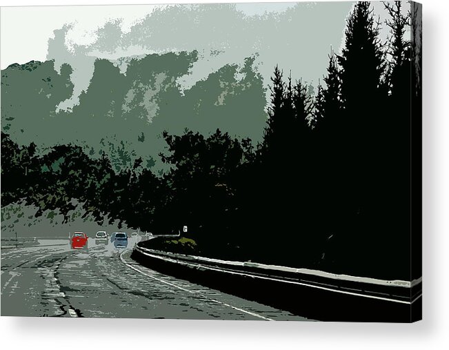 Cars Acrylic Print featuring the photograph Downhill In The Rain by Burney Lieberman