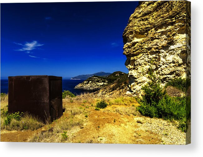 Isola D'elba Acrylic Print featuring the photograph ELBA ISLAND - Rusty iron cube landscape - ph Enrico Pelos by Enrico Pelos