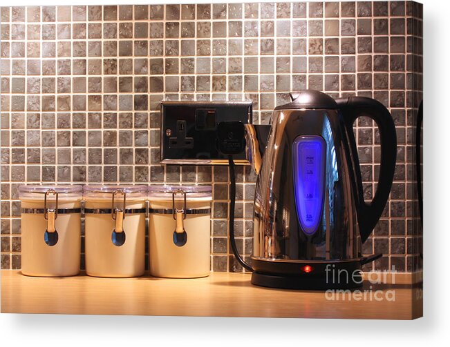 Kitchen Acrylic Print featuring the photograph Electric kettle and cup by Simon Bratt