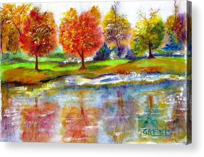 Watercolor On Rice Paper Acrylic Print featuring the painting Fall in Apple Valley by Carol Allen Anfinsen