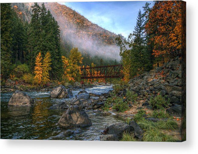 Hdr Acrylic Print featuring the photograph Fall up the Tumwater by Brad Granger