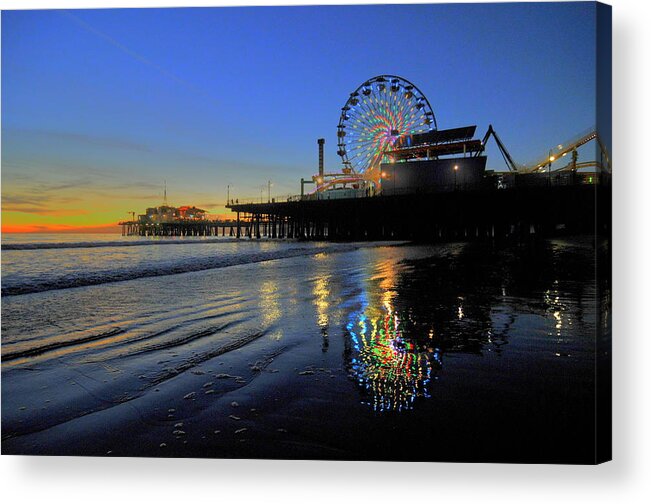 Santa Monica Pier Acrylic Print featuring the photograph Ferris Wheel Sunset by Richard Omura
