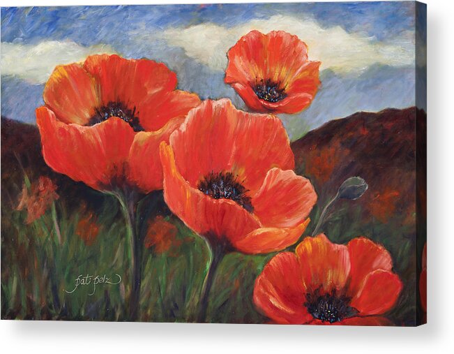 Field Of Poppies Orange Prints Acrylic Print featuring the painting Field of Orange Poppies by Pati Pelz