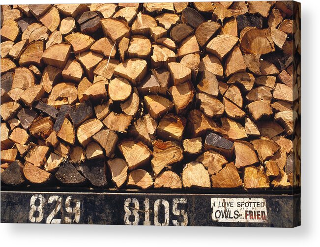 Mp Acrylic Print featuring the photograph Firewood Hauled From Clearcut On Truck by Gerry Ellis