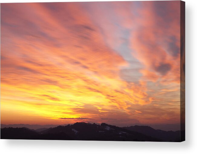 Mountains Acrylic Print featuring the photograph Flaming Sunset by Ian Middleton