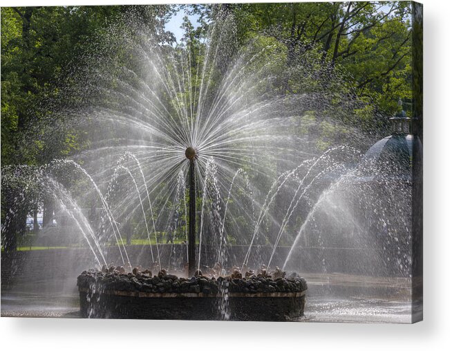 Clare Bambers Acrylic Print featuring the photograph Fountain Peterhof Palace St Petersburg  Russia by Clare Bambers
