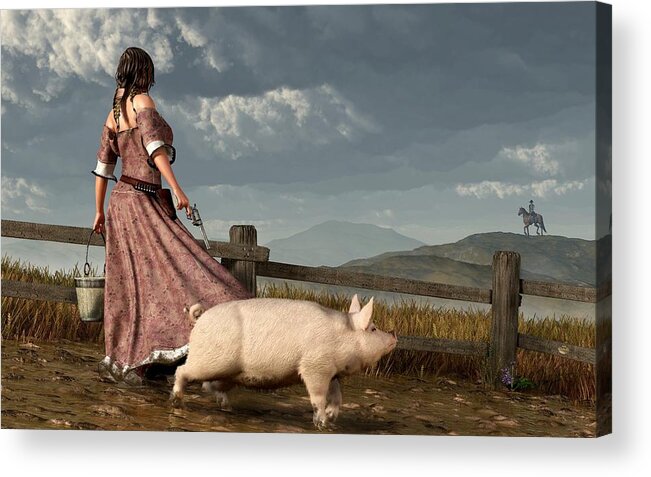 Pig Acrylic Print featuring the digital art Frontier Widow by Daniel Eskridge