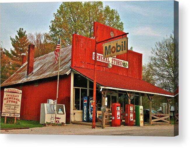 Old Mobil Station Acrylic Print featuring the digital art General Store by Mike Flake