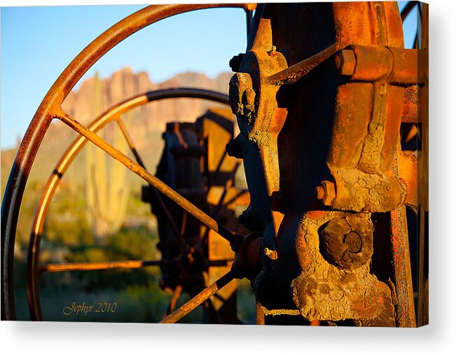 Arizona Artist Jephyr Aka Jeff Curtis Digital Photograph Photography Ghost Town Gold Mining Ghost Town Relic Acrylic Print featuring the photograph Ghost Town Relic by Jephyr Art