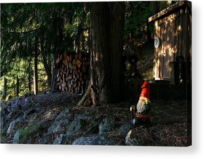 Gnome Acrylic Print featuring the photograph Gnome and the Woodpile by Lorraine Devon Wilke