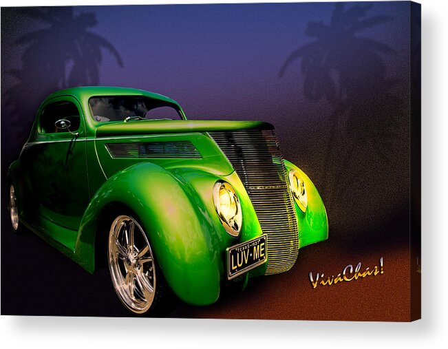 37 Acrylic Print featuring the photograph Green 37 Ford Hot Rod Decked Out for a Tropical Saint Patrick Day in South Texas by Chas Sinklier