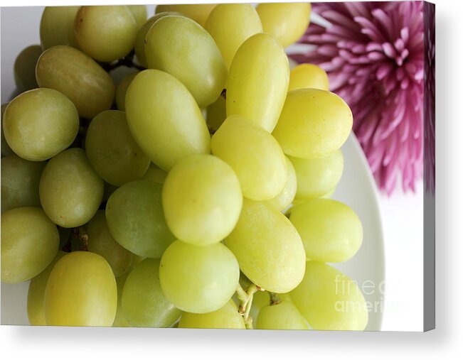 Green Grapes Acrylic Print featuring the photograph Green Grapes and Purple Mum by Barbara A Griffin