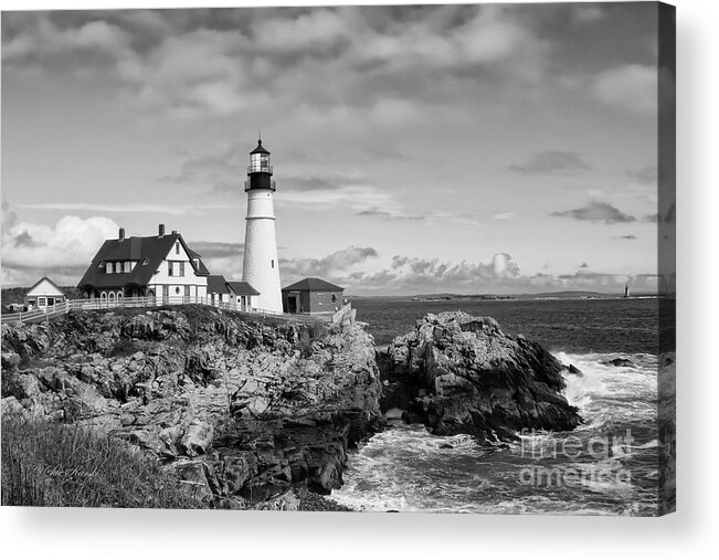 Lighthouse Acrylic Print featuring the photograph Guarding Ship Safety bw by Sue Karski