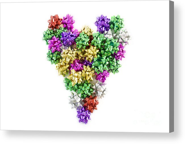 Background Acrylic Print featuring the photograph Heart shaped Christmas bows by Simon Bratt