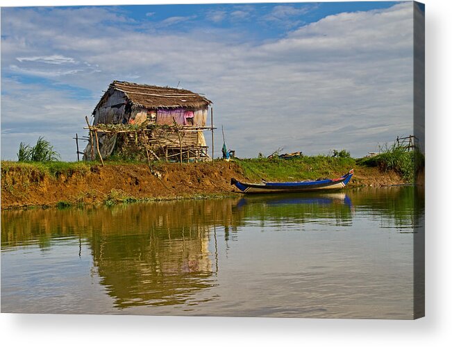 Cambodia Acrylic Print featuring the photograph House by the river by David Freuthal